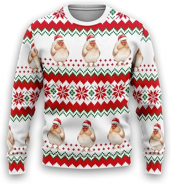 Tee Graphic Print - Rooster 3d Printed Ugly Christmas Sweater