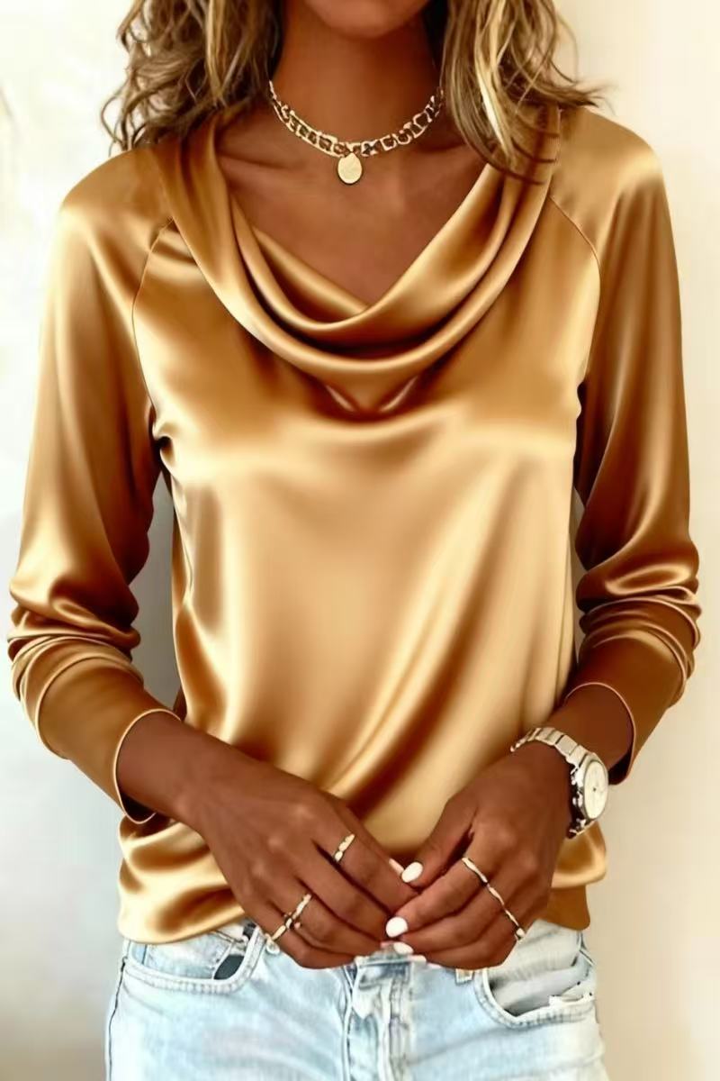 Luxury Satin Solid Color V-Nec - Shirt Camp Collar recension och pris