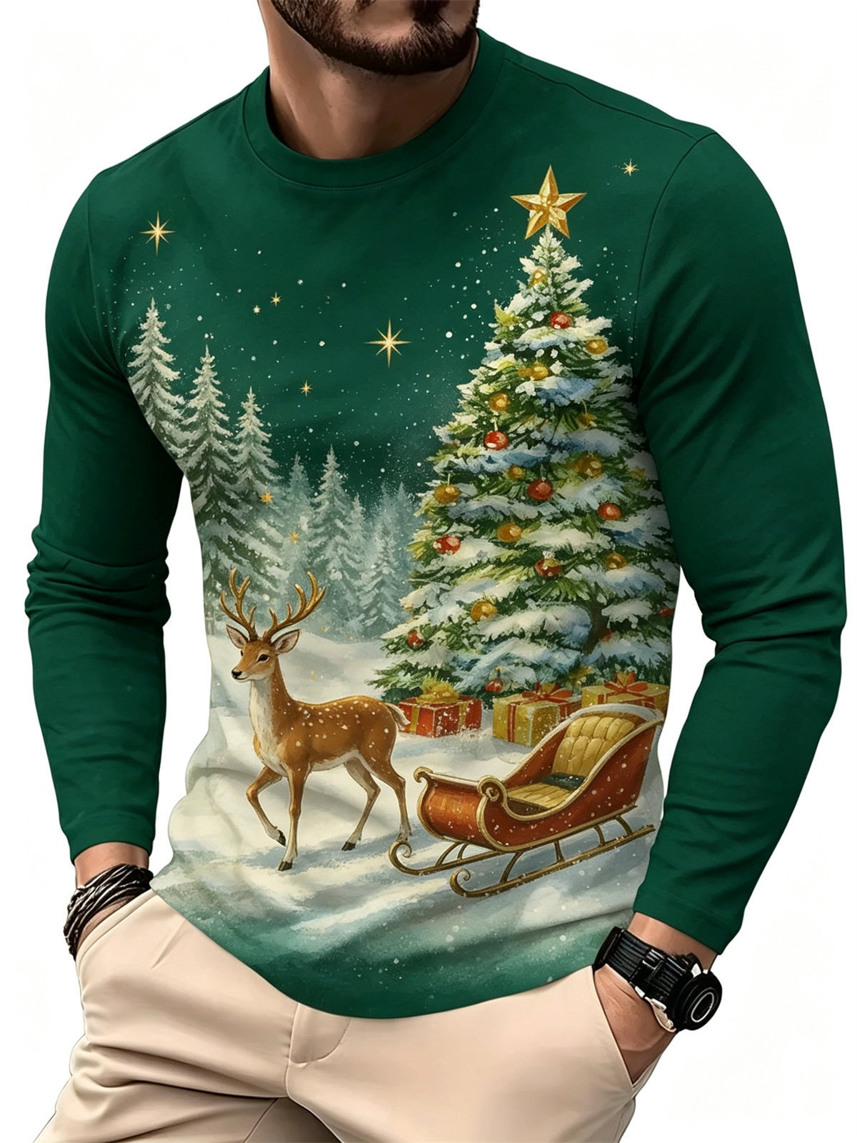 Men's Casual Fashion Long Slee - Tee Graphic Print recension och pris