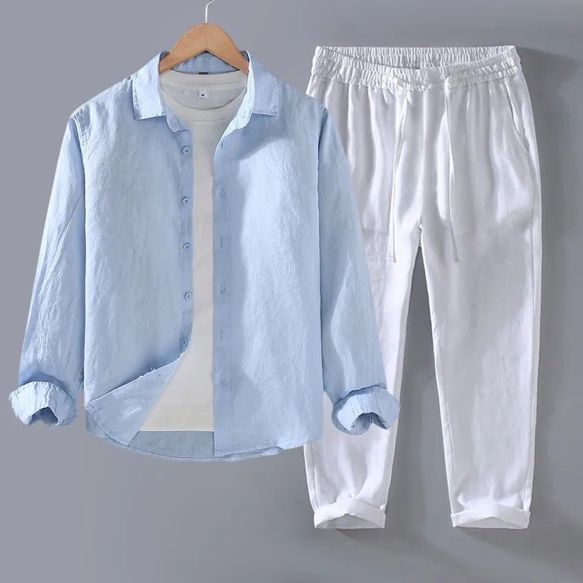 High-End Pure Linen Cotton Lin - Linen Shirt Breathable recension och pris