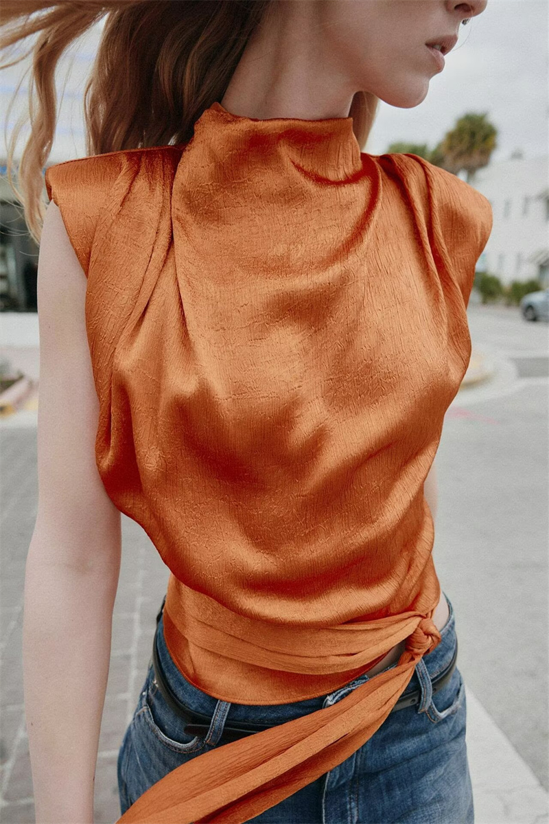 Satin Shawl Collar Sleeveless  - Shirt Camp Collar recension och pris