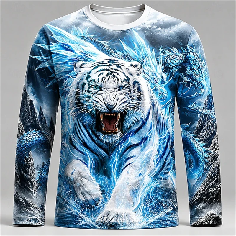 Men Blue White Tiger Dragon Pr - Tee Graphic Print recension och pris