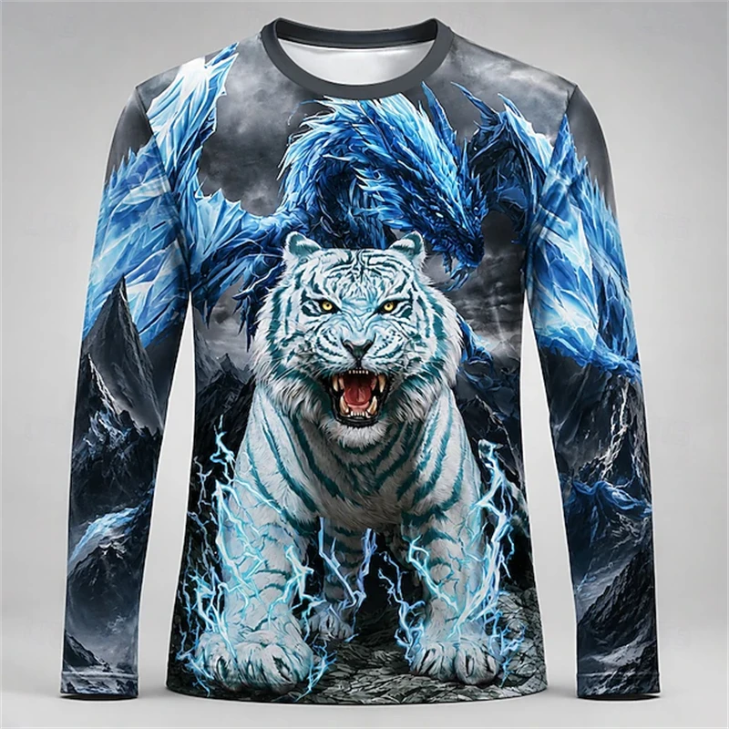 Men Blue White Tiger Dragon Pr - Tee Graphic Print recension och pris