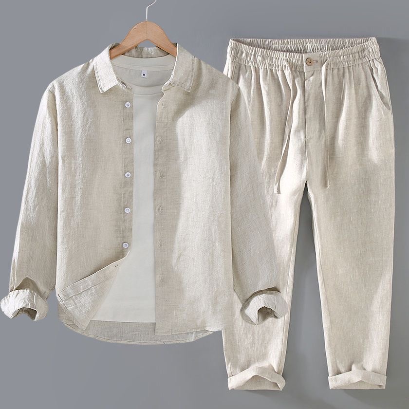 High-End Pure Linen Set Men's  - Linen Shirt Breathable recension och pris