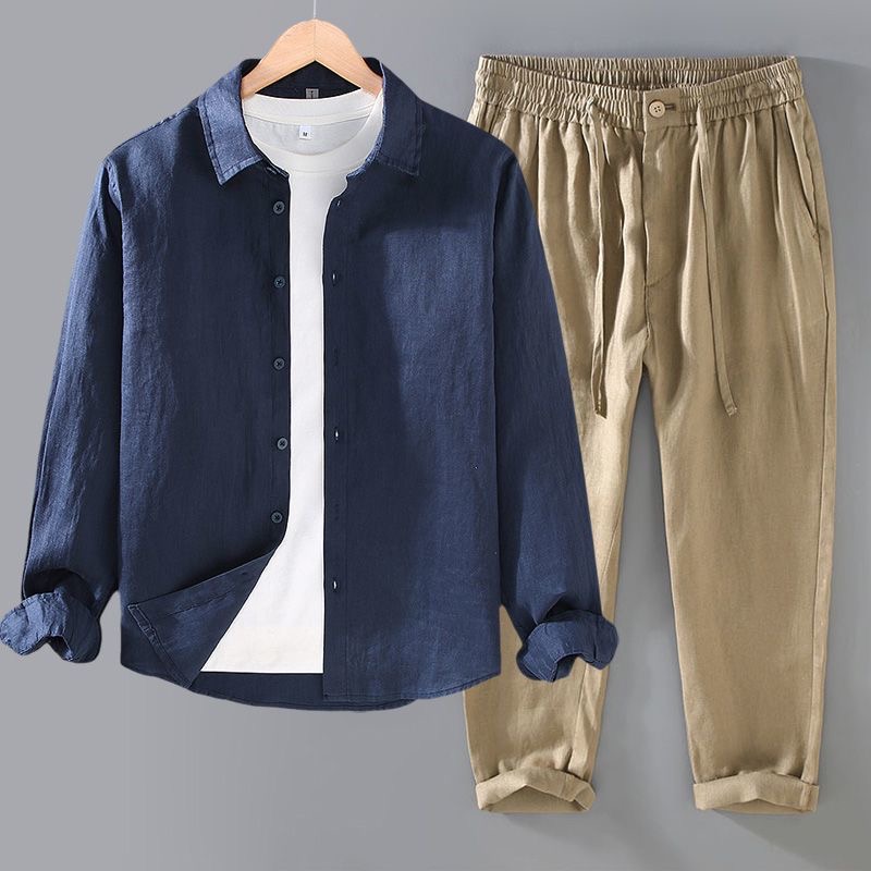 High-End Pure Linen Set Men's  - Linen Shirt Breathable recension och pris