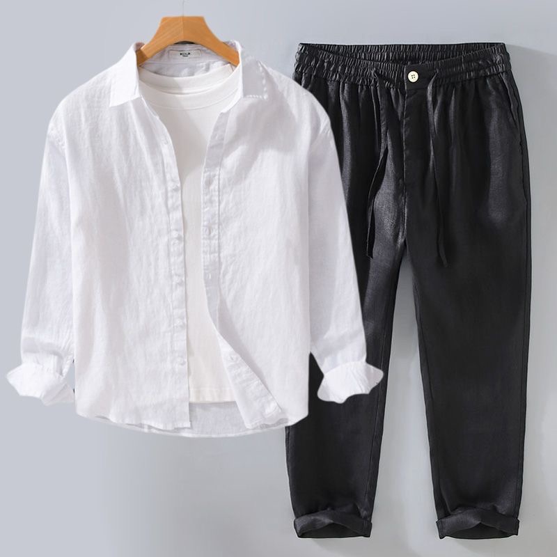 High-End Pure Linen Set Men's  - Linen Shirt Breathable recension och pris
