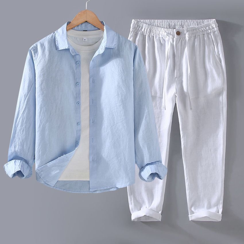 High-End Pure Linen Set Men's  - Linen Shirt Breathable recension och pris