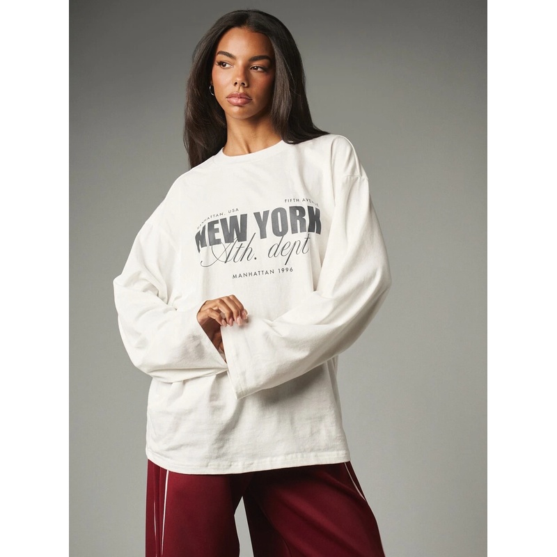 Crew Neck Long Sleeve Graphic  - Tee Graphic Print recension och pris