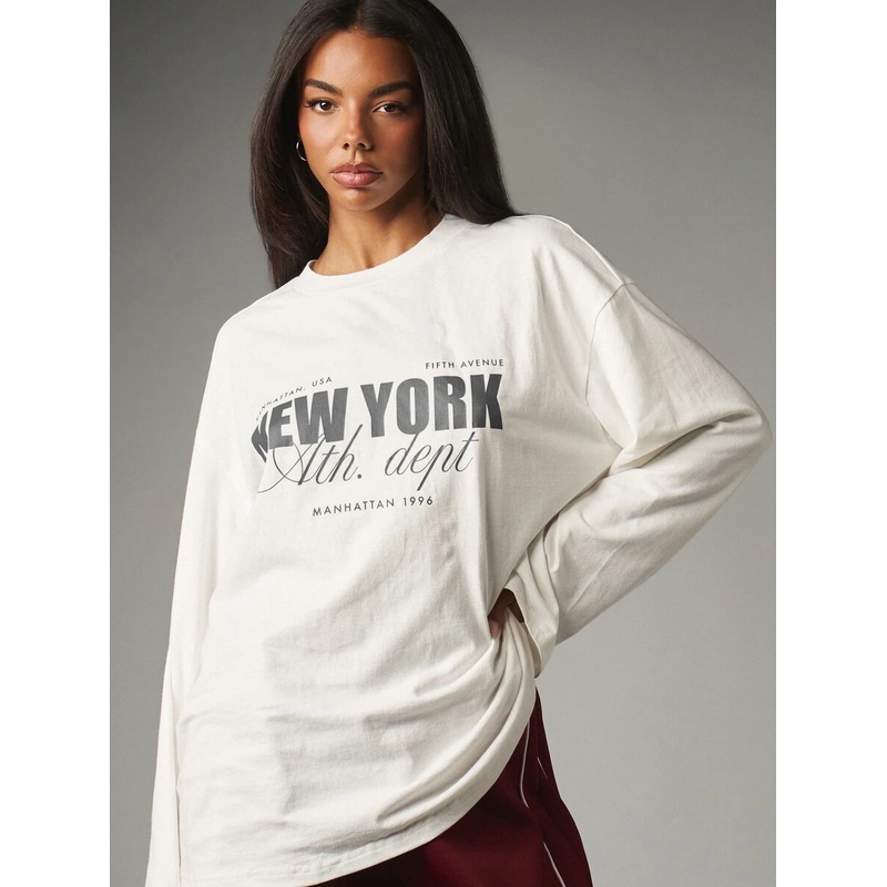 Crew Neck Long Sleeve Graphic  - Tee Graphic Print recension och pris
